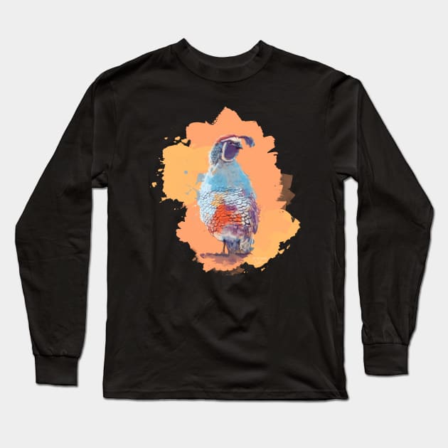 Across the Painted Desert - Quail Digital Illustration Long Sleeve T-Shirt by Flo Art Studio